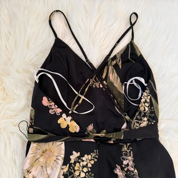 Lulus Still The One Black Floral Print Satin Maxi Dress Small - Picture 9 of 10